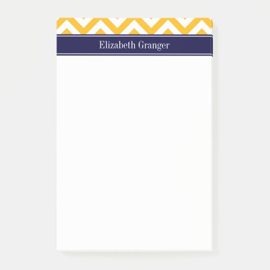 Goldenrod White LG Chevron Navy Blue Name Monogram Post-it® Notes (Voorkant)