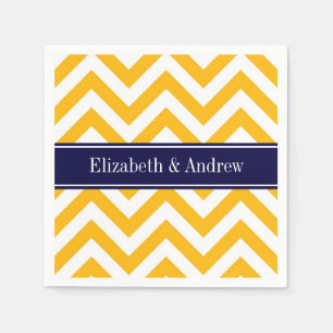 Goldenrod White LG Chevron Navy Blue Name Monogram Servetten