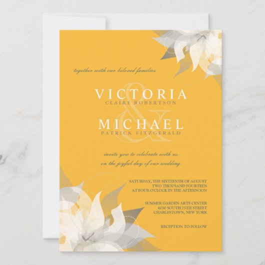 Goldenrode en White Floral Wedding Invitations Kaart (Voorkant)