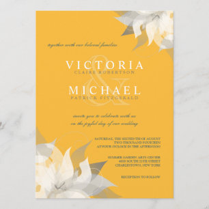 Goldenrode en White Floral Wedding Invitations Kaart