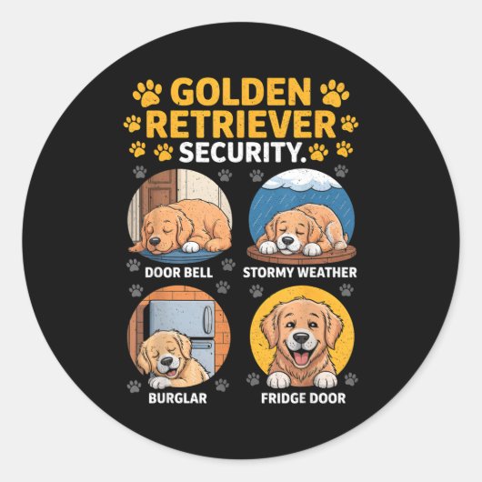 Goldens Tee Golden Retriever Security Funny Ronde Sticker (Voorkant)