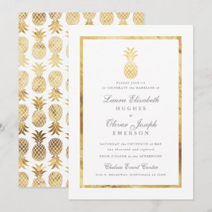 GoldenTropische anananas Gold Wedding Invitations Kaart