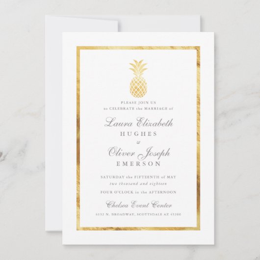 GoldenTropische anananas Gold Wedding Invitations Kaart (Voorkant)