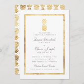 GoldenTropische anananas Gold Wedding Invitations Kaart (Voorkant / Achterkant)