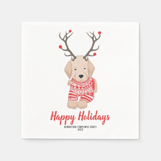 Goldern Retriever kerstschatster Antlers Custom Servet (Voorkant)