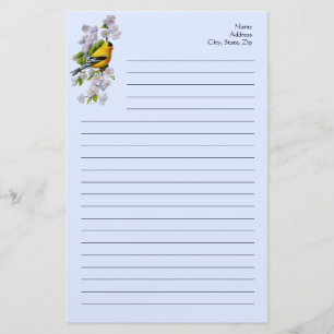 Goldfinch Bird & Apple Bloesems Blauw Briefpapier