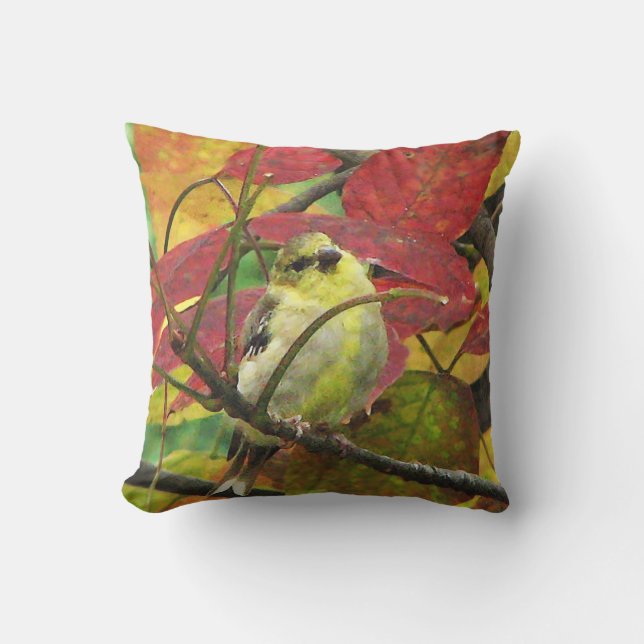 Goldfinch Bird in Autumn Outdoor Pillow Buitenkussen (Voorkant)