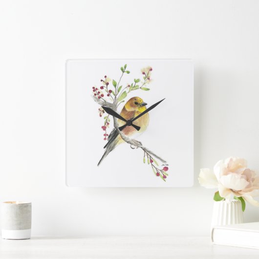Goldfinch Bird Waterverf Art Vierkante Klok (Huis)