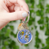 Goldfinch Birds and Flowers Blue Sleutelhanger (Hand)