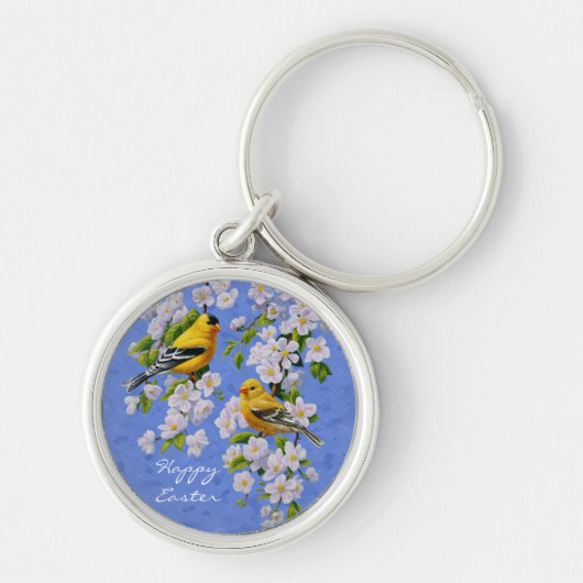 Goldfinch Birds and Flowers Blue Sleutelhanger (Voorkant)