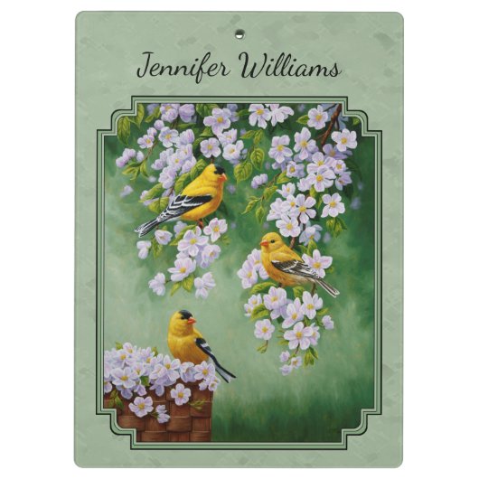 Goldfinch Birds and Flowers Green Klembord (Achterkant)