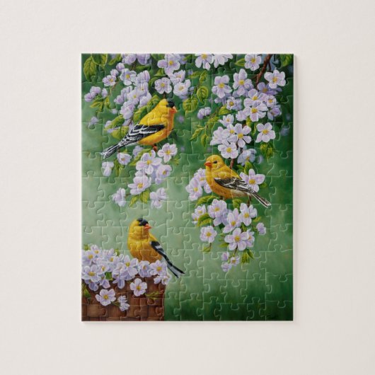 Goldfinch Birds & Apple Blossom Flowers Legpuzzel (Verticaal)