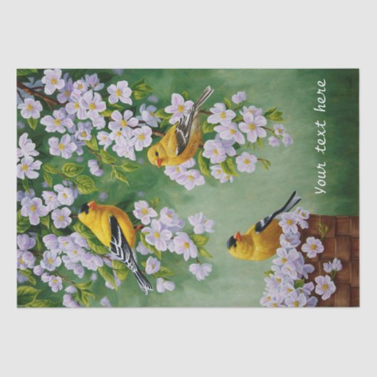 Goldfinch Birds & Apple Blossom Flowers Tissuepapier (Voorkant)