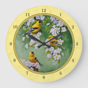 Goldfinch Birds & Apple Blossom Yellow Grote Klok
