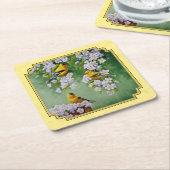 Goldfinch Birds & Apple Blossom Yellow Kartonnen Onderzetters (Schuin)