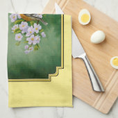 Goldfinch Birds & Apple Blossom Yellow Theedoek (Quarter Fold)