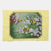 Goldfinch Birds & Apple Blossom Yellow Theedoek (Horizontaal)