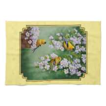 Goldfinch Birds & Apple Blossom Yellow
