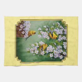 Goldfinch Birds & Apple Blossom Yellow Theedoek