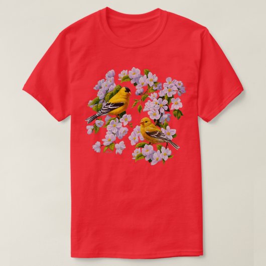 Goldfinch Birds en Apple Blossom Flowers T-shirt (Design voorkant)