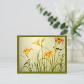 Goldfinch en Daylillies Print Briefkaart (Staand voorkant)