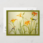 Goldfinch en Daylillies Print Briefkaart (Voorkant / Achterkant)