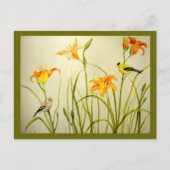 Goldfinch en Daylillies Print Briefkaart (Voorkant)