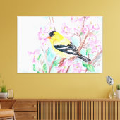 Goldfinch en Dogwood Flowers Canvas Afdruk (Insitu (Woonkamer))