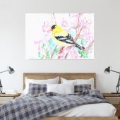 Goldfinch en Dogwood Flowers Canvas Afdruk (Insitu (Slaapkamer))