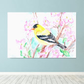 Goldfinch en Dogwood Flowers Canvas Afdruk (Insitu (Houten vloer))