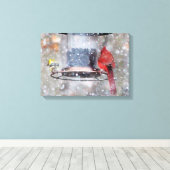 Goldfinch en kardinaal bij feeder canvas afdruk (Insitu (Houten vloer))