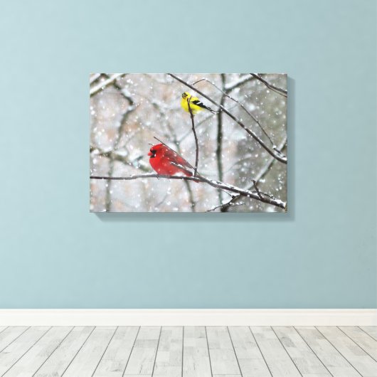 Goldfinch en kardinaal canvas afdruk (Insitu (Houten vloer))