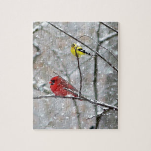 Goldfinch en kardinaal legpuzzel