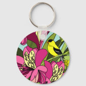 Goldfinch en Peruvian Lily Flower Sleutelhanger (Voorkant)
