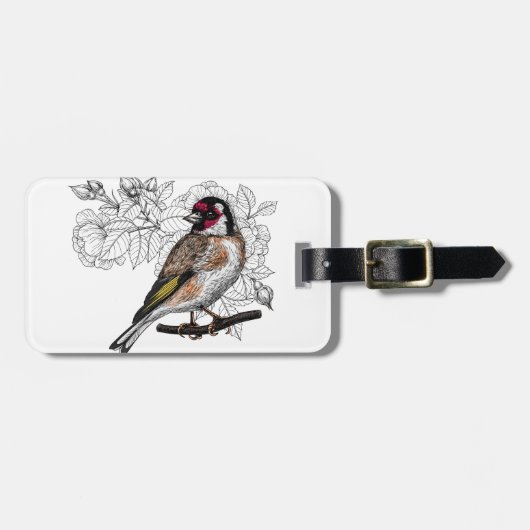 Goldfinch en rozen bagagelabel (Voorkant horizontaal)