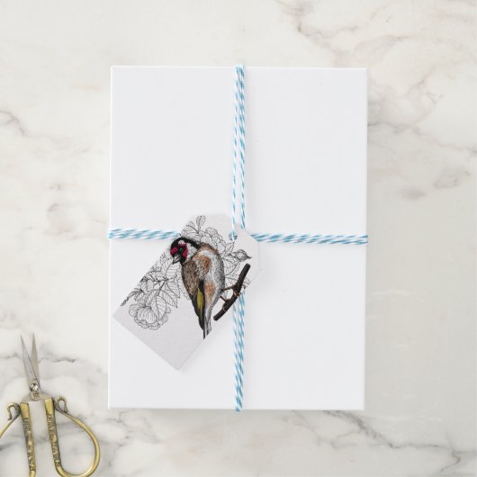 Goldfinch en rozen cadeaulabel (Met Touw)