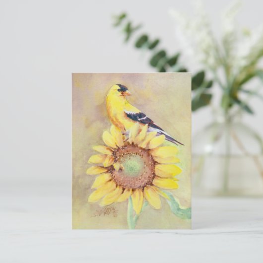 GOLDFINCH EN SUNFLOWER DOOR SHARON SHARPE BRIEFKAART (Staand voorkant)