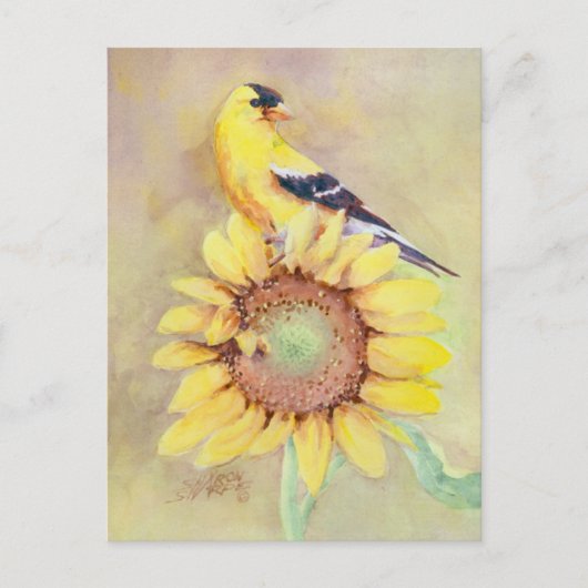 GOLDFINCH EN SUNFLOWER DOOR SHARON SHARPE BRIEFKAART (Voorkant)