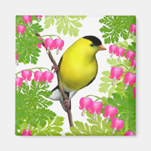 Goldfinch in bloedend hart bloemen magneet