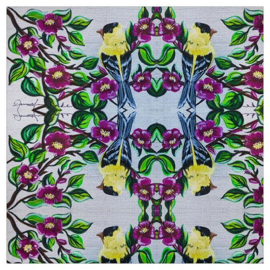 Goldfinch in Blossom Stof (Swatch)