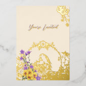 Goldfinch Lente Tuin Trouwcrème Folie Uitnodiging (Voorkant)