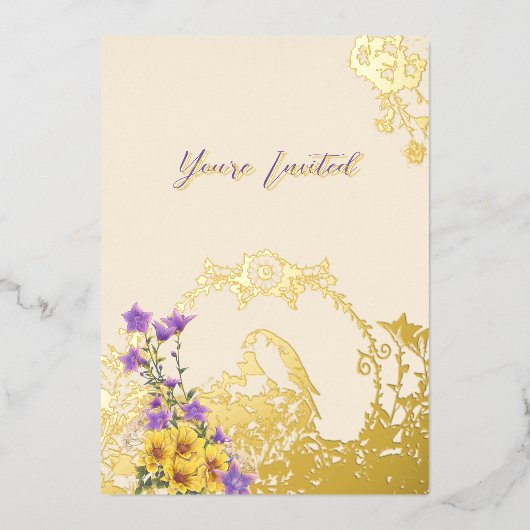 Goldfinch Lente Tuin Trouwcrème Folie Uitnodiging (Voorkant)