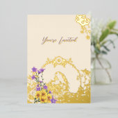 Goldfinch Lente Tuin Trouwcrème Folie Uitnodiging (Staand Voorkant)