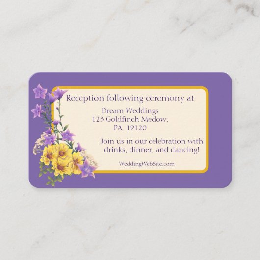 Goldfinch Lente Tuin Trouwcrème Informatiekaartje (Voorkant)