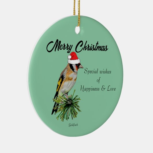Goldfinch met een Santa Hat Keramisch Ornament (Rechts)