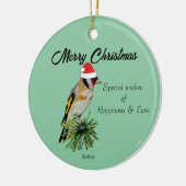 Goldfinch met een Santa Hat Keramisch Ornament (Links)