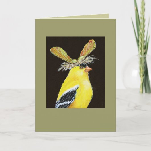 Goldfinch met pet van paardenzaad kaart (Voorkant)