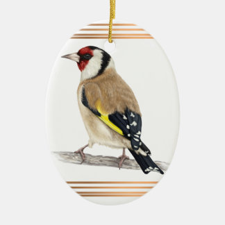 Goldfinch omlijst met goudlijnen keramisch ornament