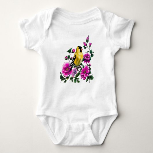 Goldfinch omringd door roze wilde Rozen Iowa State Romper (Voorkant)