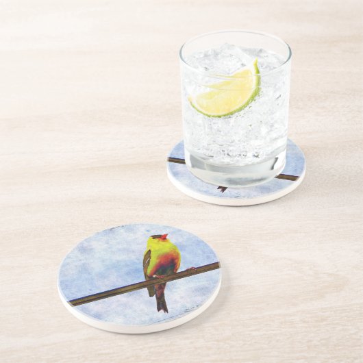 Goldfinch on Power Line Zandsteen Onderzetter (Zijkant)